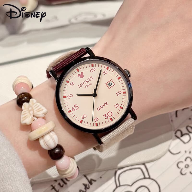 Часы Disney Mickey Коллекция Кварцевый механизм Нейлоновая шнуровка Часы Унисекс Бежевый циферблат - изображение 3