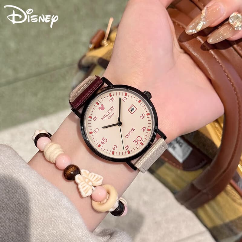 Часы Disney Mickey Коллекция Кварцевый механизм Нейлоновая шнуровка Часы Унисекс Бежевый циферблат - изображение 4