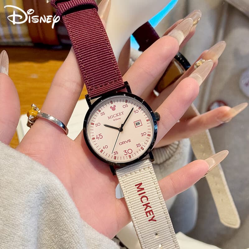 Часы Disney Mickey Коллекция Кварцевый механизм Нейлоновая шнуровка Часы Унисекс Бежевый циферблат - изображение 5