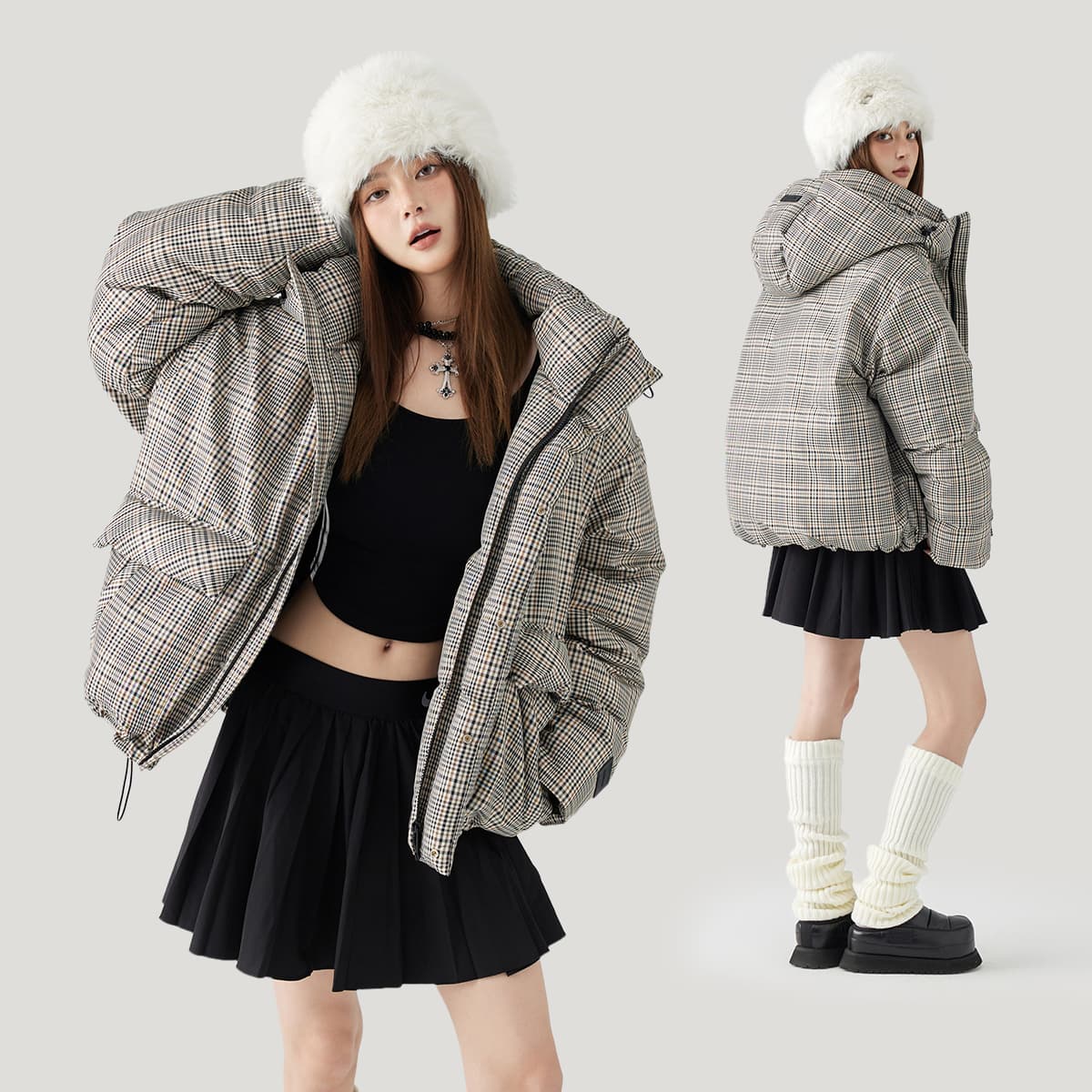Зимняя куртка GOLFCROSS Пуховик Пальто Унисекс Кофейная Клетка - изображение 3