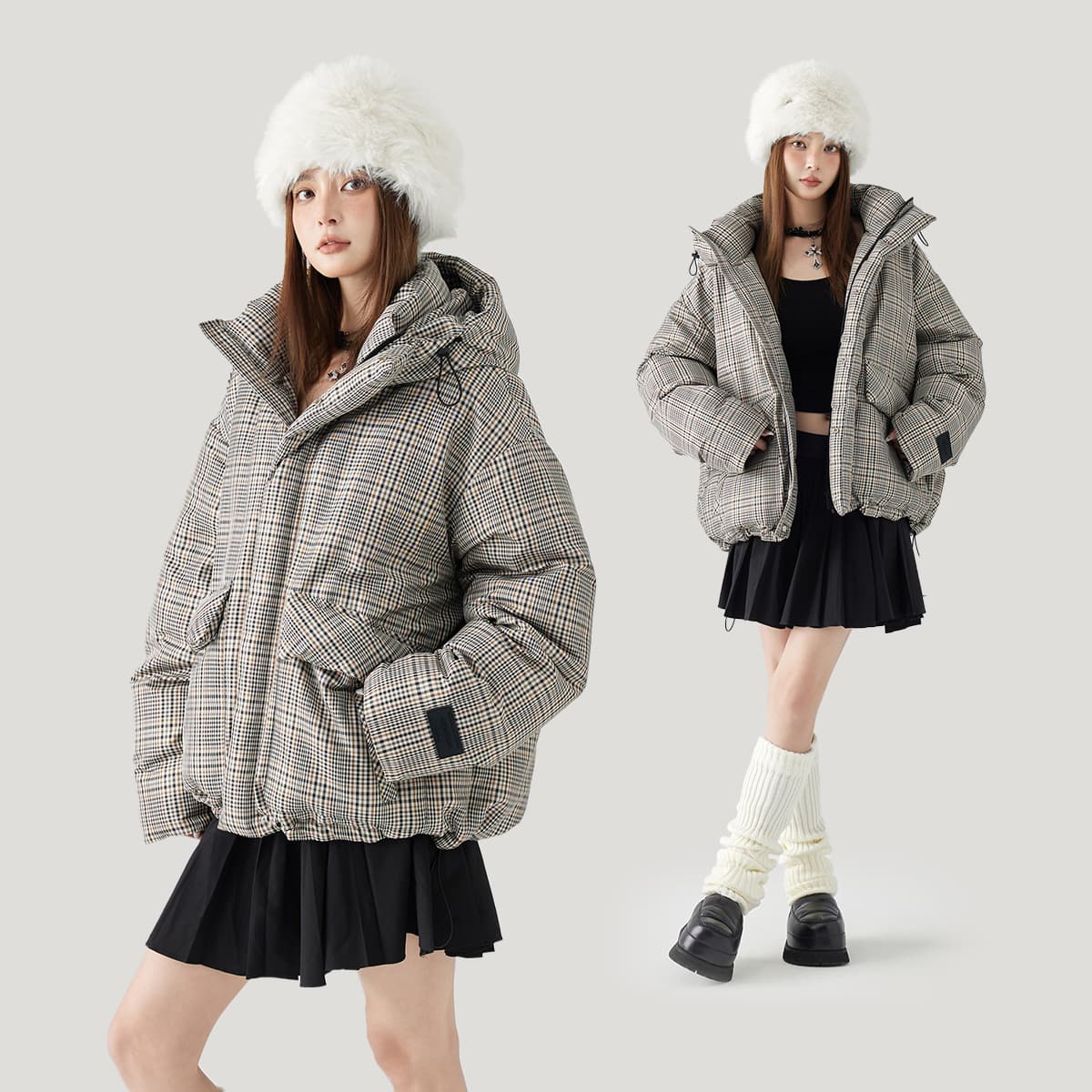 Зимняя куртка GOLFCROSS Пуховик Пальто Унисекс Кофейная Клетка - изображение 4