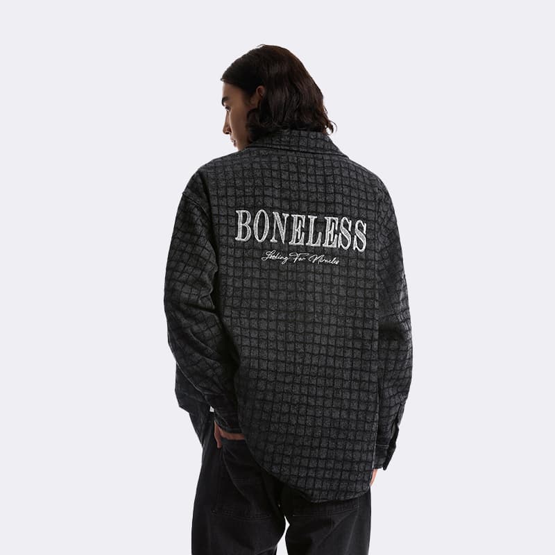 Рубашка BONELESS Вышивка Логотип Отложной воротник Клетка Свободный покрой Роскошная уличная одежда Повседневный Рубашка с длинными рукавами Унисекс - изображение 5