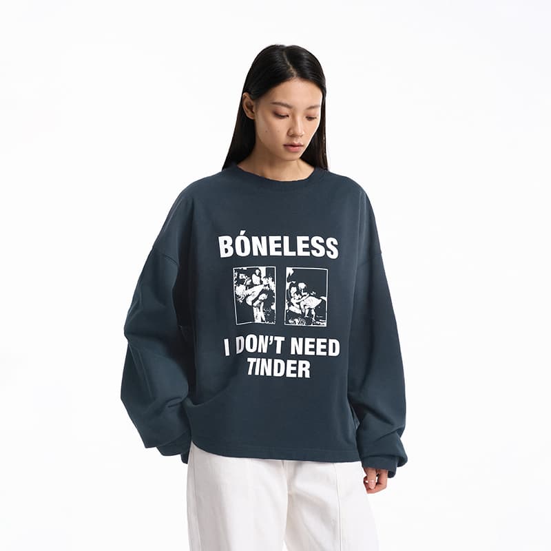 Худи BONELESS JustForToday Круглый вырез Пуловер 100% хлопок Винтаж/дворцовый стиль Промытый Повседневный Минималистичный Толстовка Унисекс - изображение 6