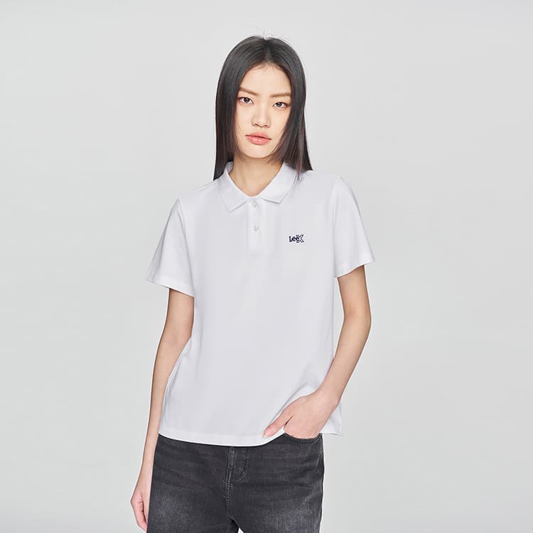 Lee x SS25 Стандартная версия Отложной воротник Вышитый логотип цвета хаки Рубашки поло Женский Белый - изображение 4