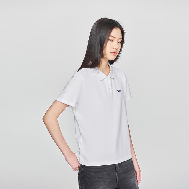 Lee x SS25 Стандартная версия Отложной воротник Вышитый логотип цвета хаки Рубашки поло Женский Белый - изображение 5