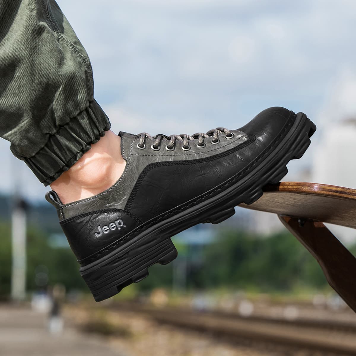Jeep Leisure Collection Спилок коровья кожа Мужские повседневные туфли Мужской Черный кофе - изображение 8