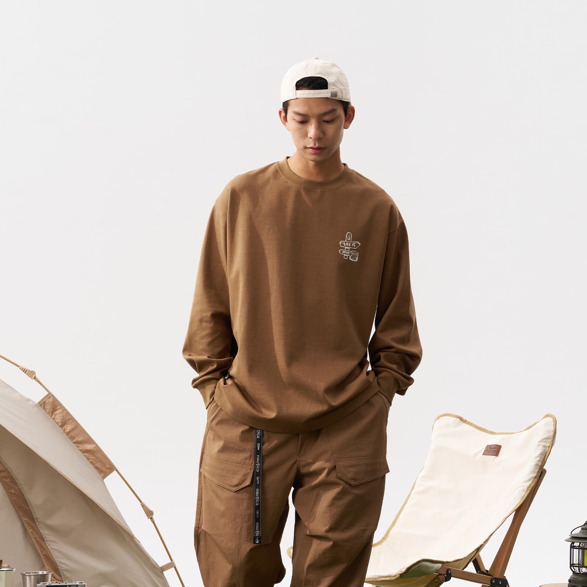 Футболка Nautica White Sail Длинный рукав круглый вырез футболка унисекс - изображение 3