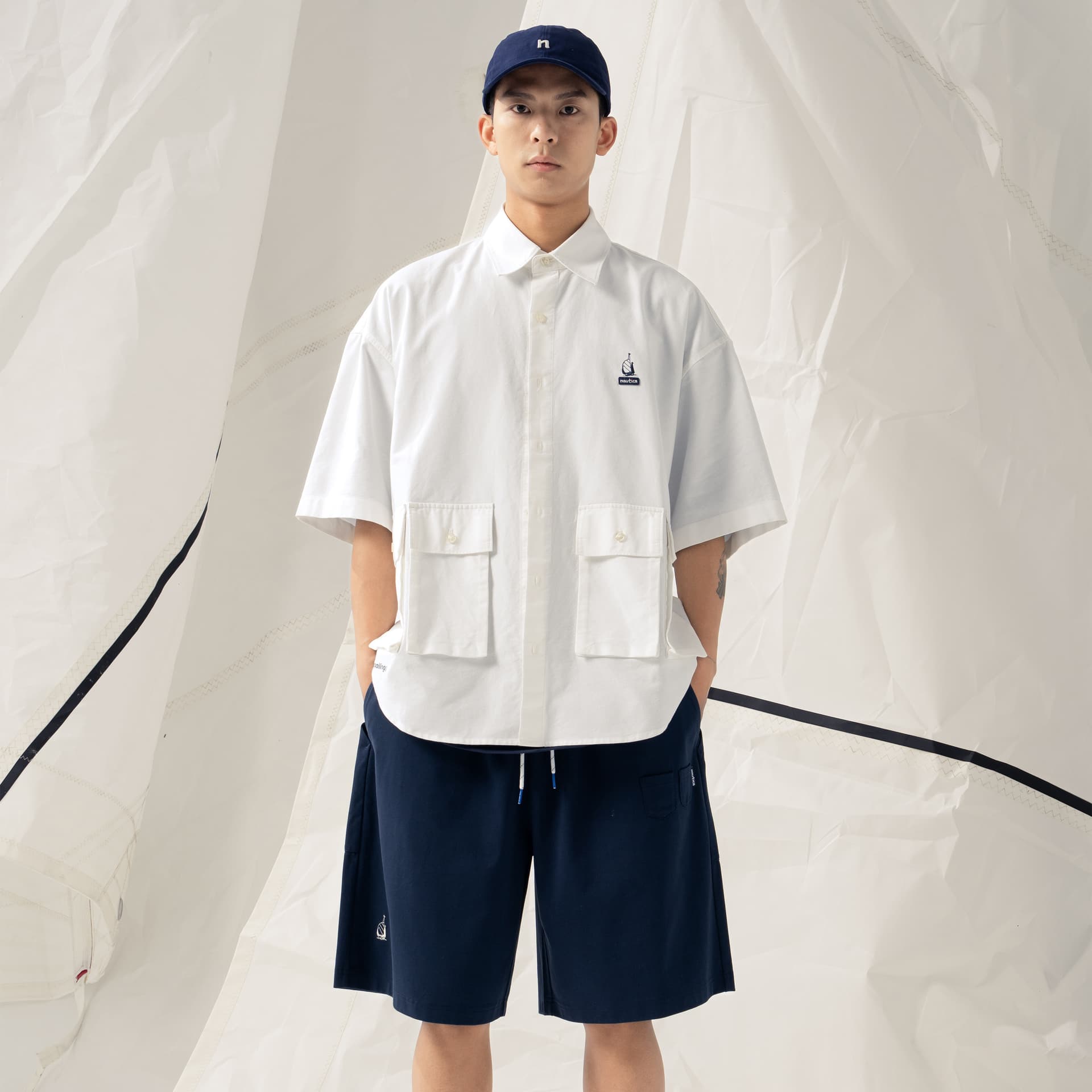 Рубашка Nautica White Sail Короткий Sleeved Рубашка Унисекс Белый - изображение 3