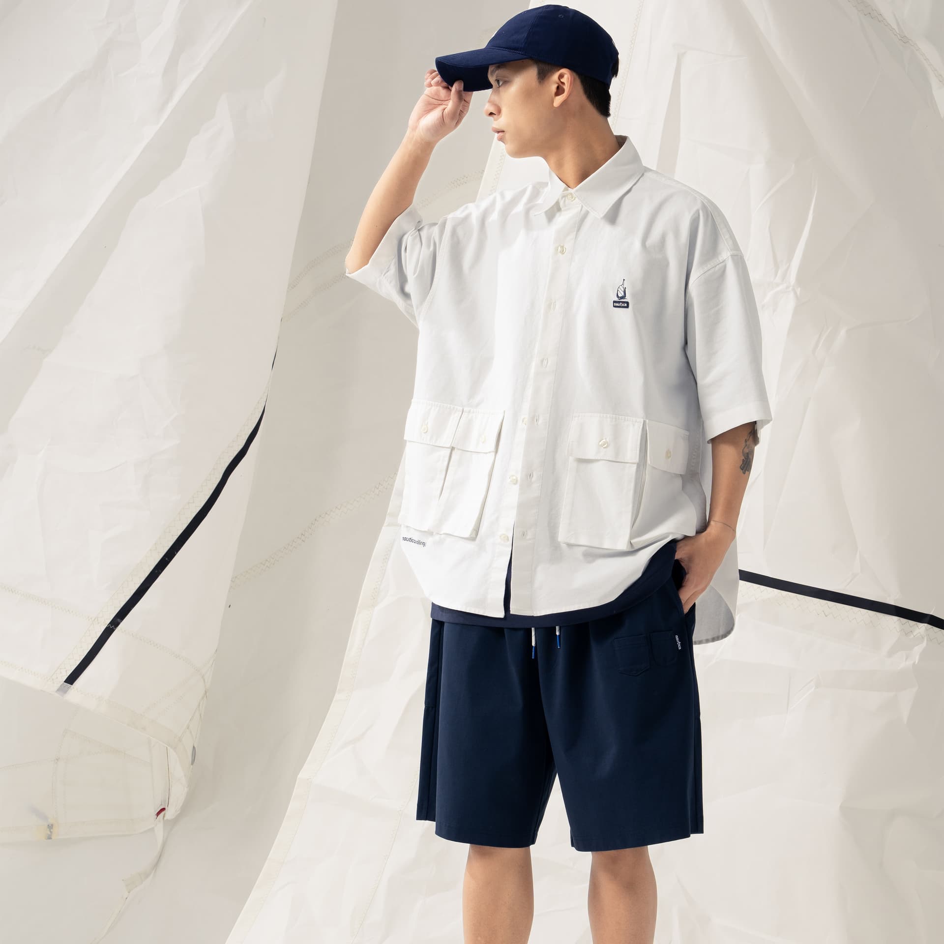 Рубашка Nautica White Sail Короткий Sleeved Рубашка Унисекс Белый - изображение 4