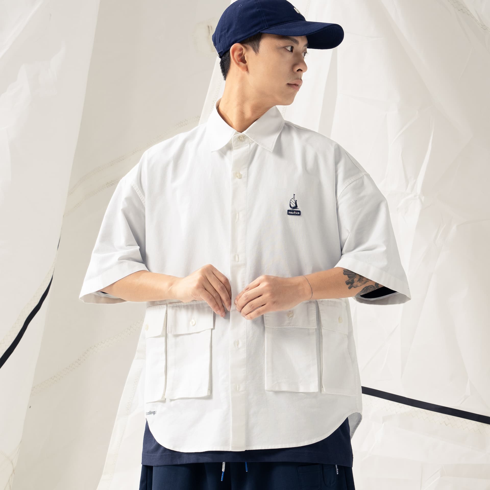 Рубашка Nautica White Sail Короткий Sleeved Рубашка Унисекс Белый - изображение 6