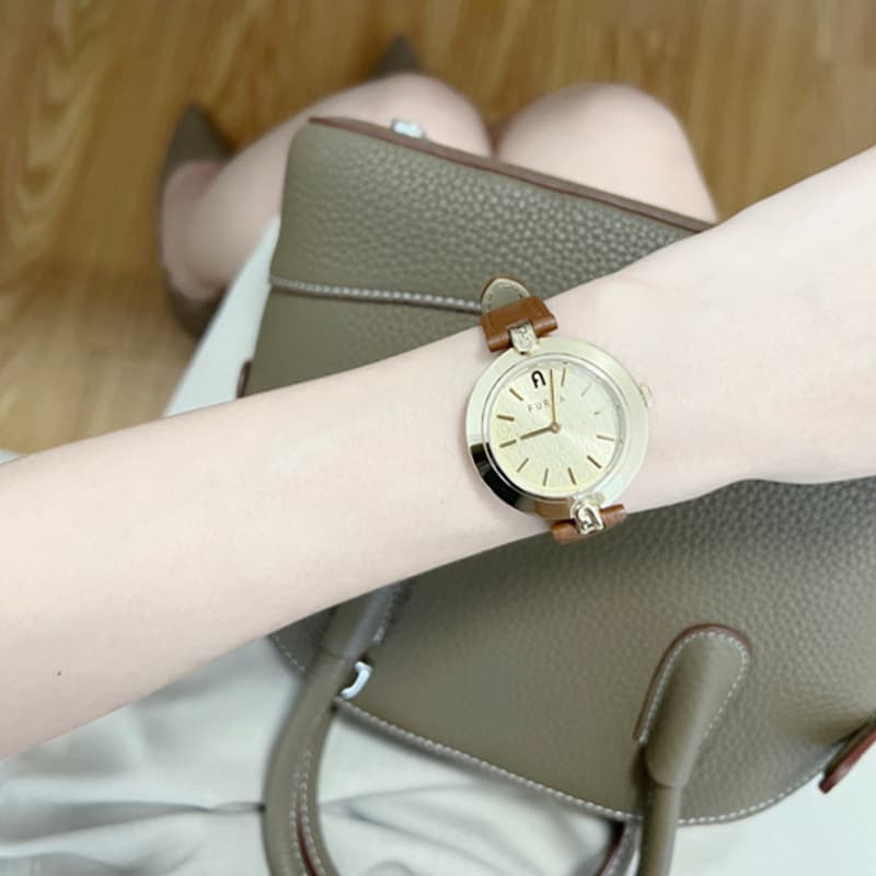 Механические часы Furla Часы с ремешком на запястье кварцевый механизм натуральная кожа шнуровка золотой циферблат женские часы - изображение 5