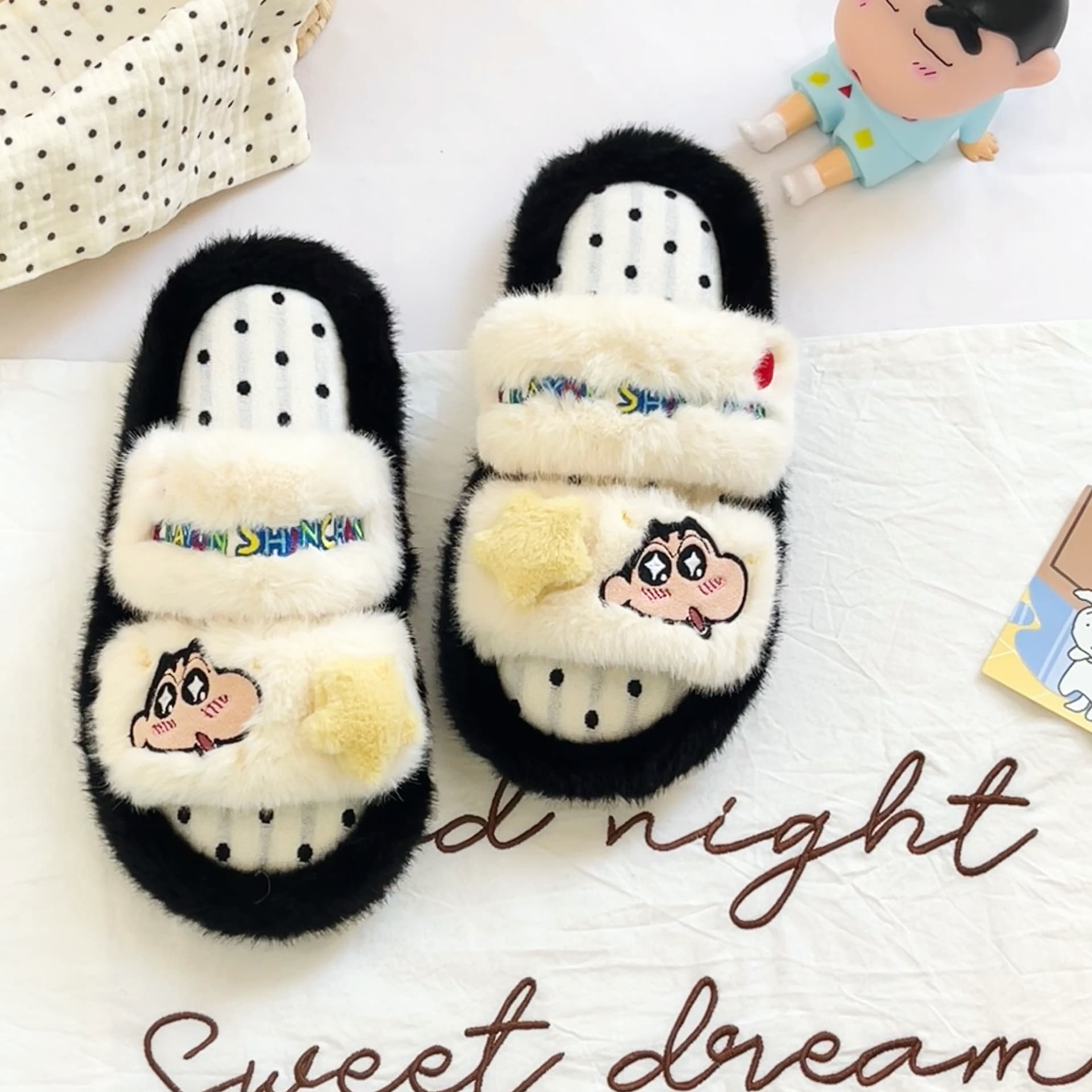 Crayon Shinchan Дом Слайд Хлопковые Тапочки Черно-Белые - изображение 3