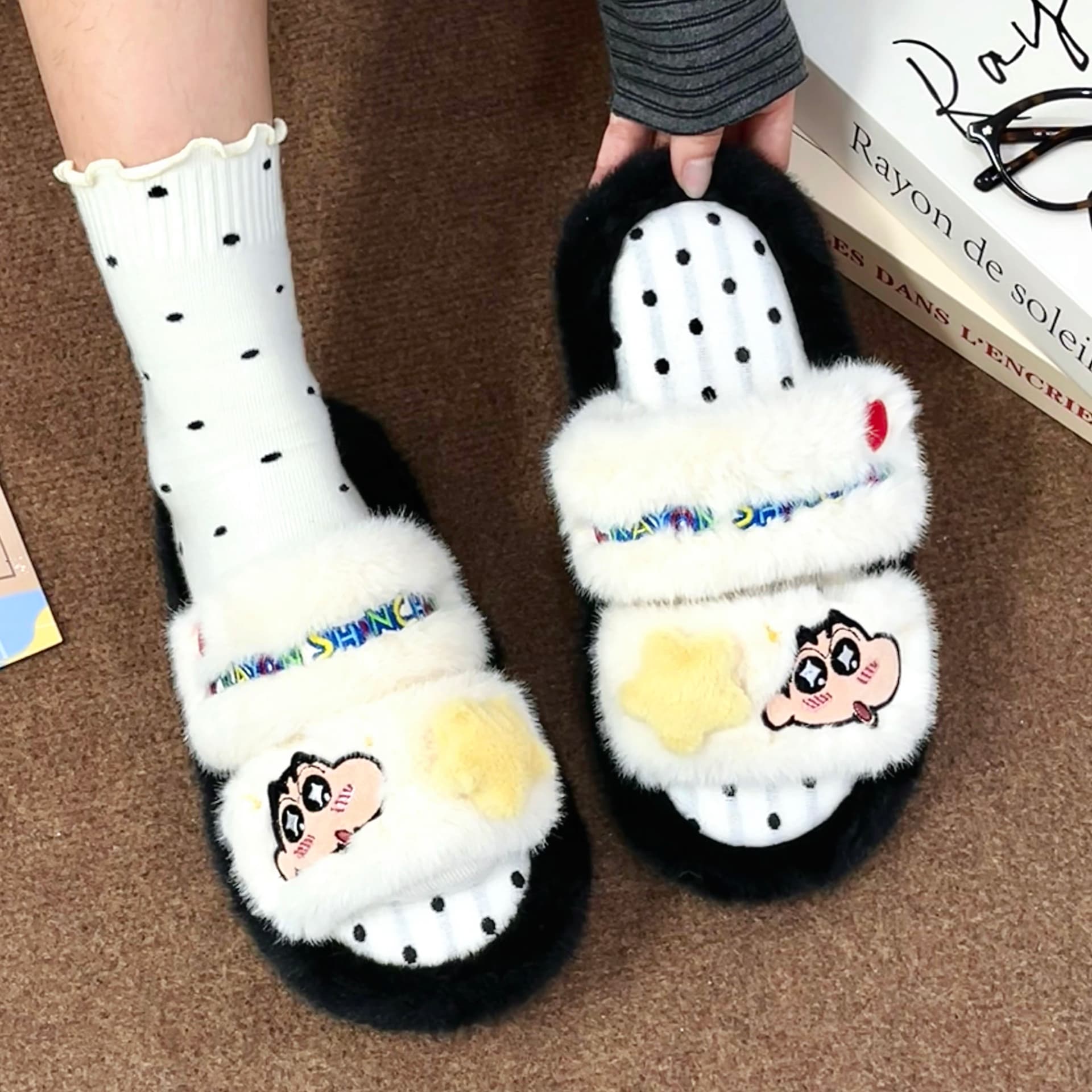 Crayon Shinchan Дом Слайд Хлопковые Тапочки Черно-Белые - изображение 4
