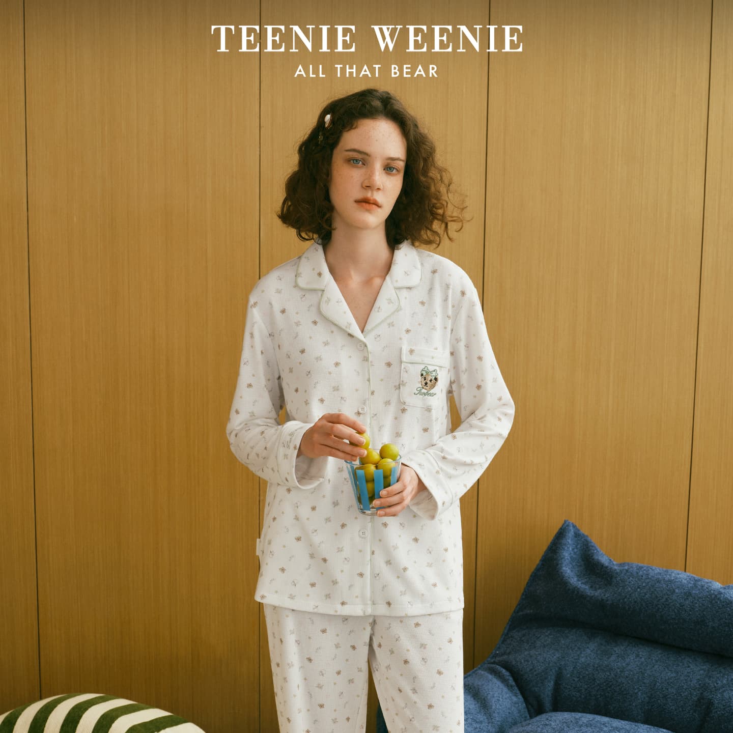Пижама Teenie Weenie Кокосовый молочный белый Женские Пижамные комплекты - изображение 4