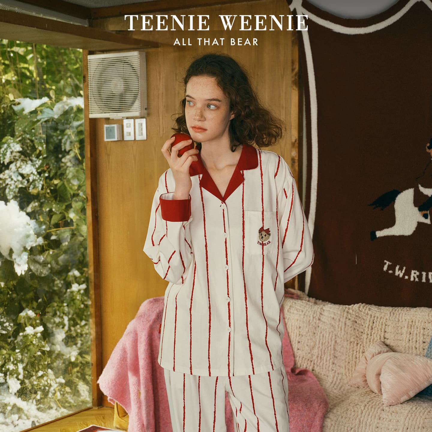 Пижама Teenie Weenie Кокосовый молочный белый CLASH Красный Женские Пижамные комплекты - изображение 3