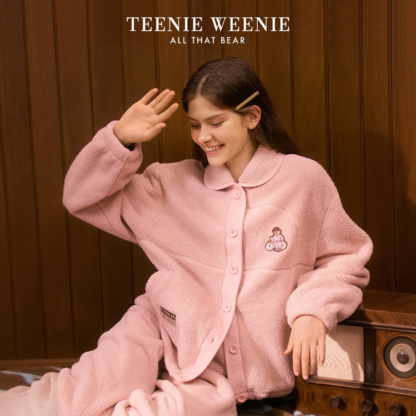 Пижама Teenie Weenie Snowfall Зимний Лес Медвежонок Домашняя одежда Удобная Утолщенная и с флисовой подкладкой - изображение 2