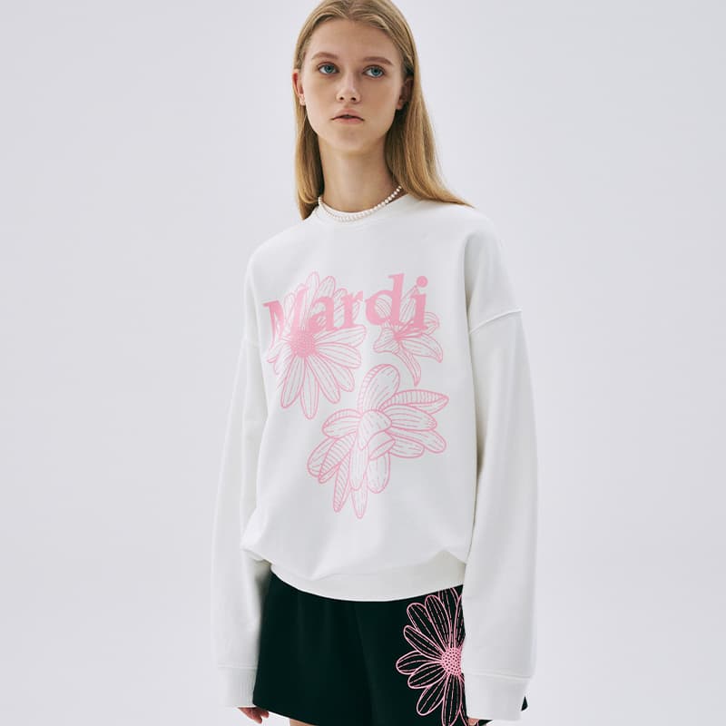 Кофта MARDI MERCREDI Three Flowers Collection SS25 MARDI Свитшот Корейский стиль Женский Белый Розовый - изображение 3