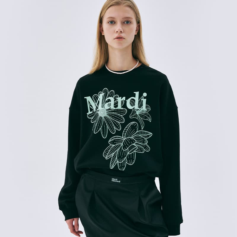 Кофта MARDI MERCREDI Three Flowers Collection SS25 Свитшот Тройной Цветок_Черный Мята MARDI Свитшот Корейский стиль Женский - изображение 3