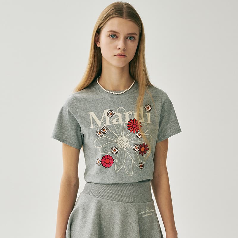 Футболка MARDI MERCREDI SS25 T Рубашка Женская Серый Айвори Корейский стиль - изображение 3