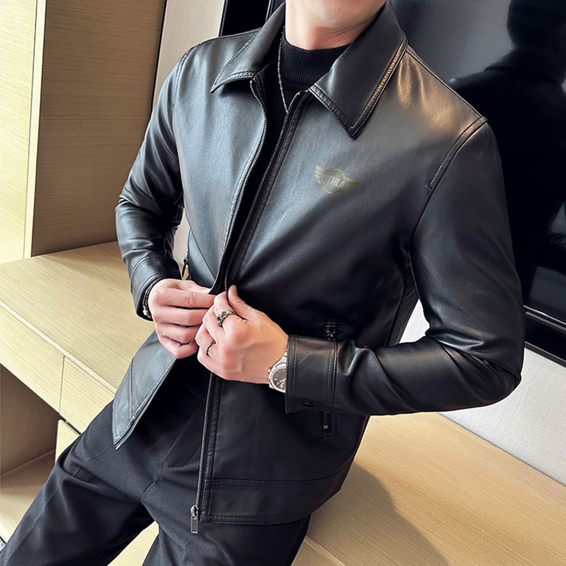 Кожаная куртки 33TH Racing Jacket Black - изображение 6
