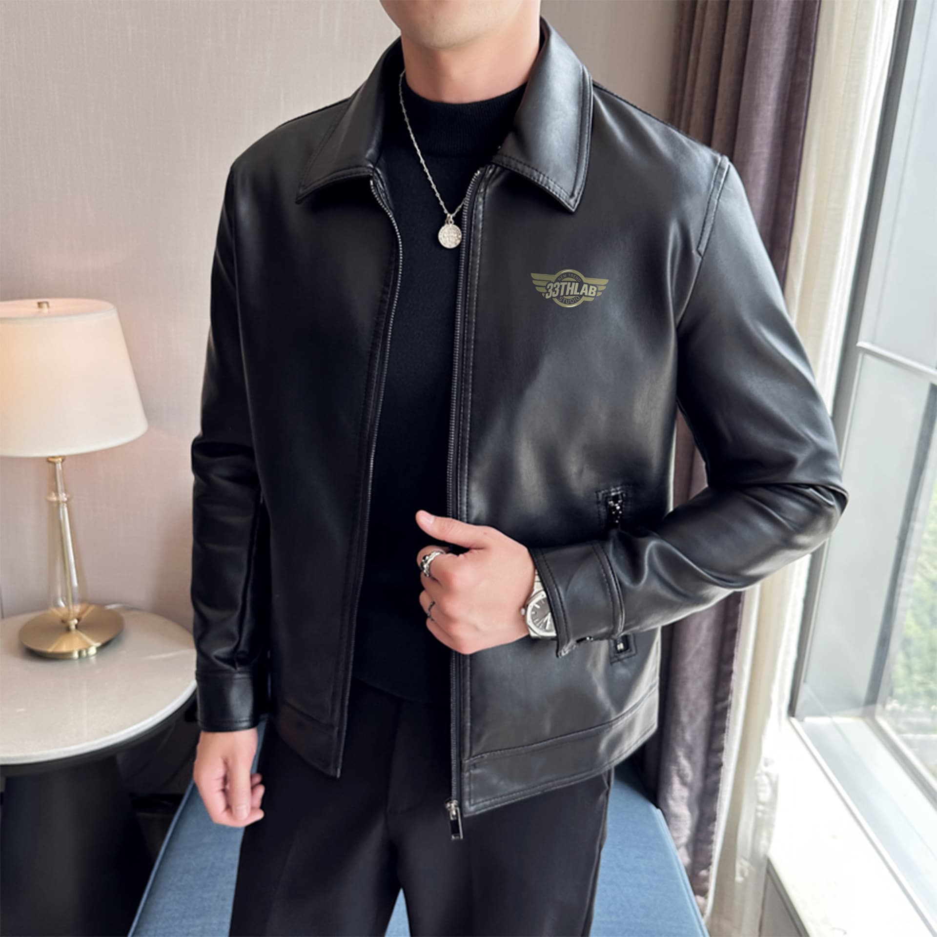 Кожаная куртки 33TH Racing Jacket Black - изображение 3
