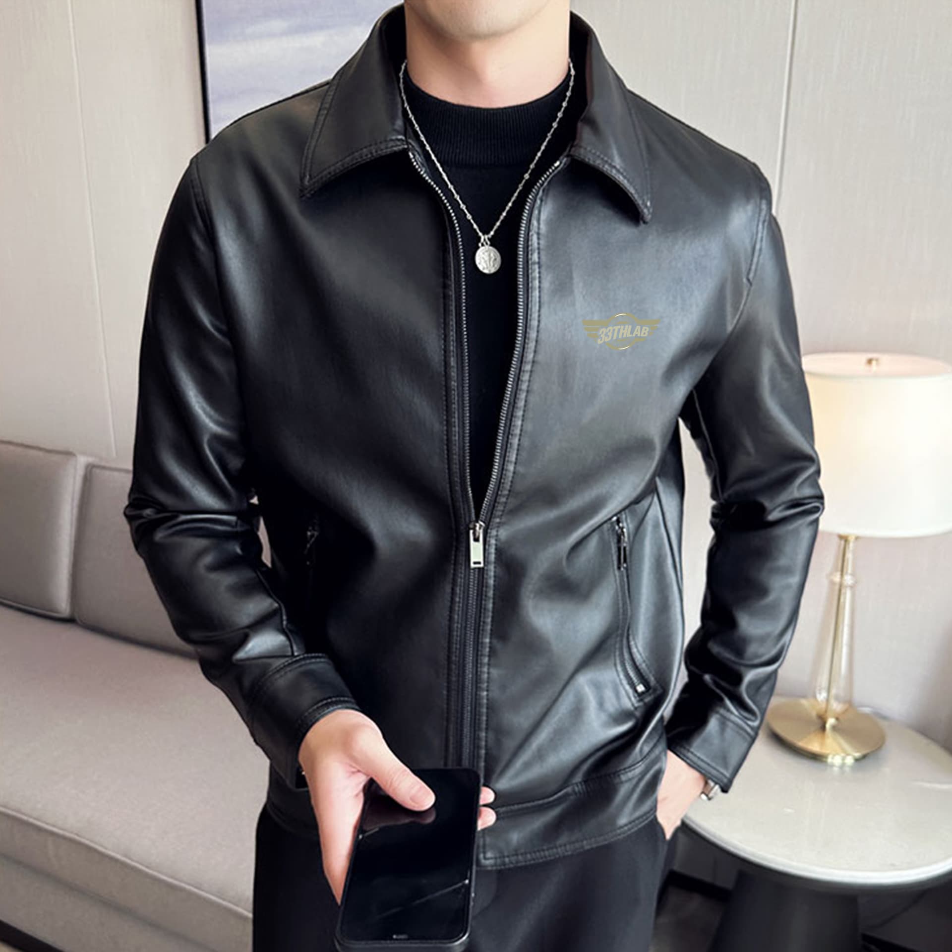 Кожаная куртки 33TH Racing Jacket Black - изображение 7