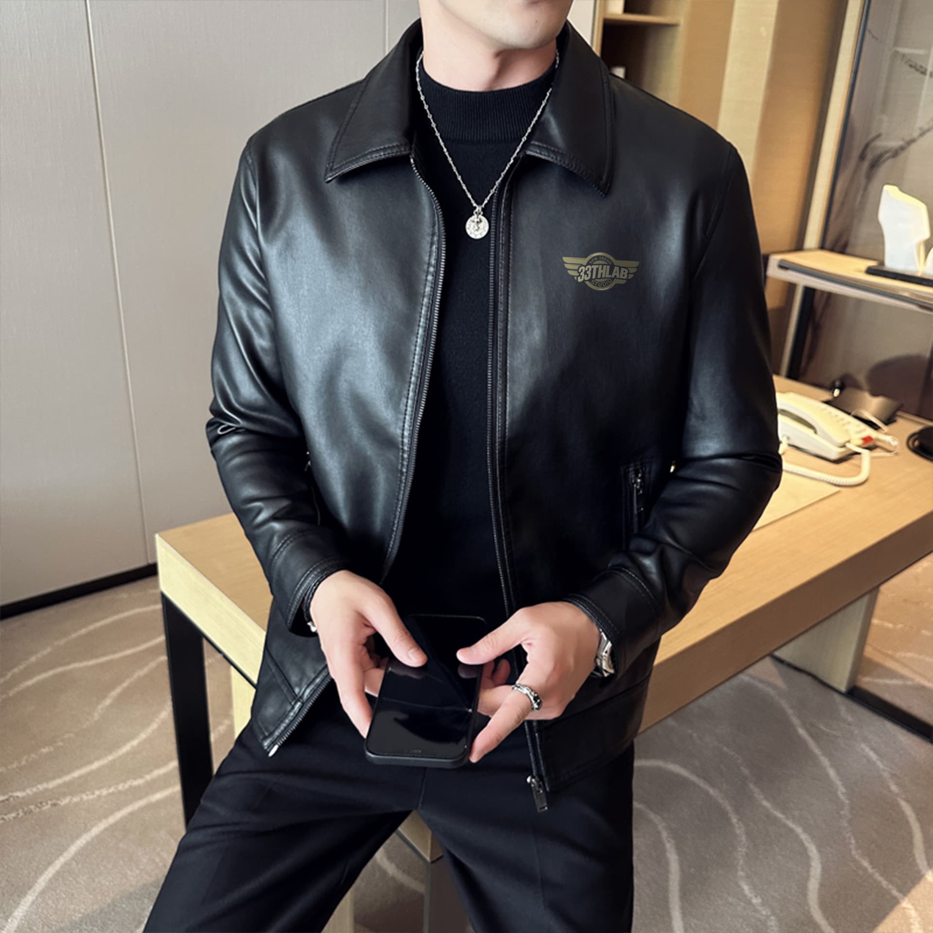 Кожаная куртки 33TH Racing Jacket Black - изображение 5