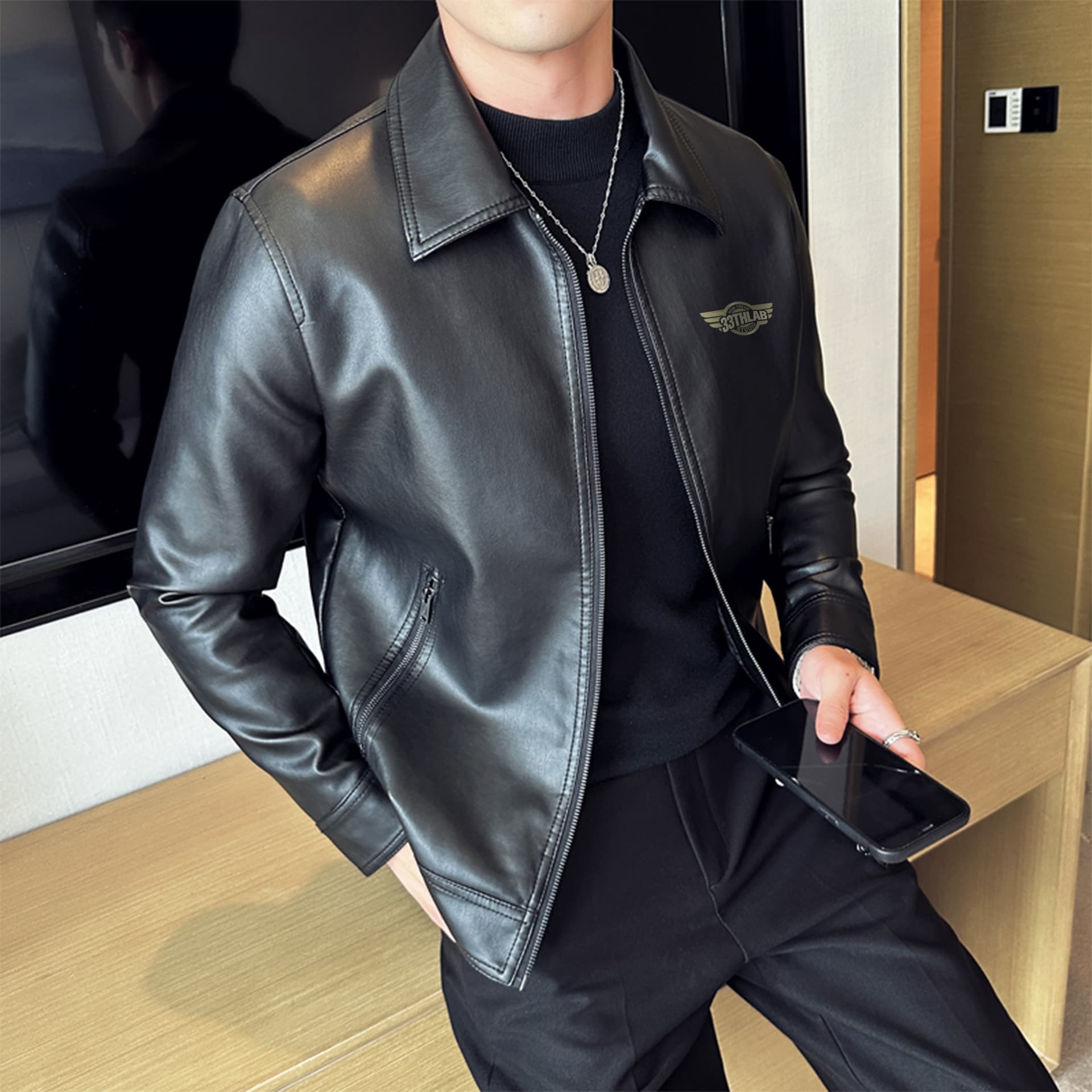 Кожаная куртки 33TH Racing Jacket Black - изображение 4