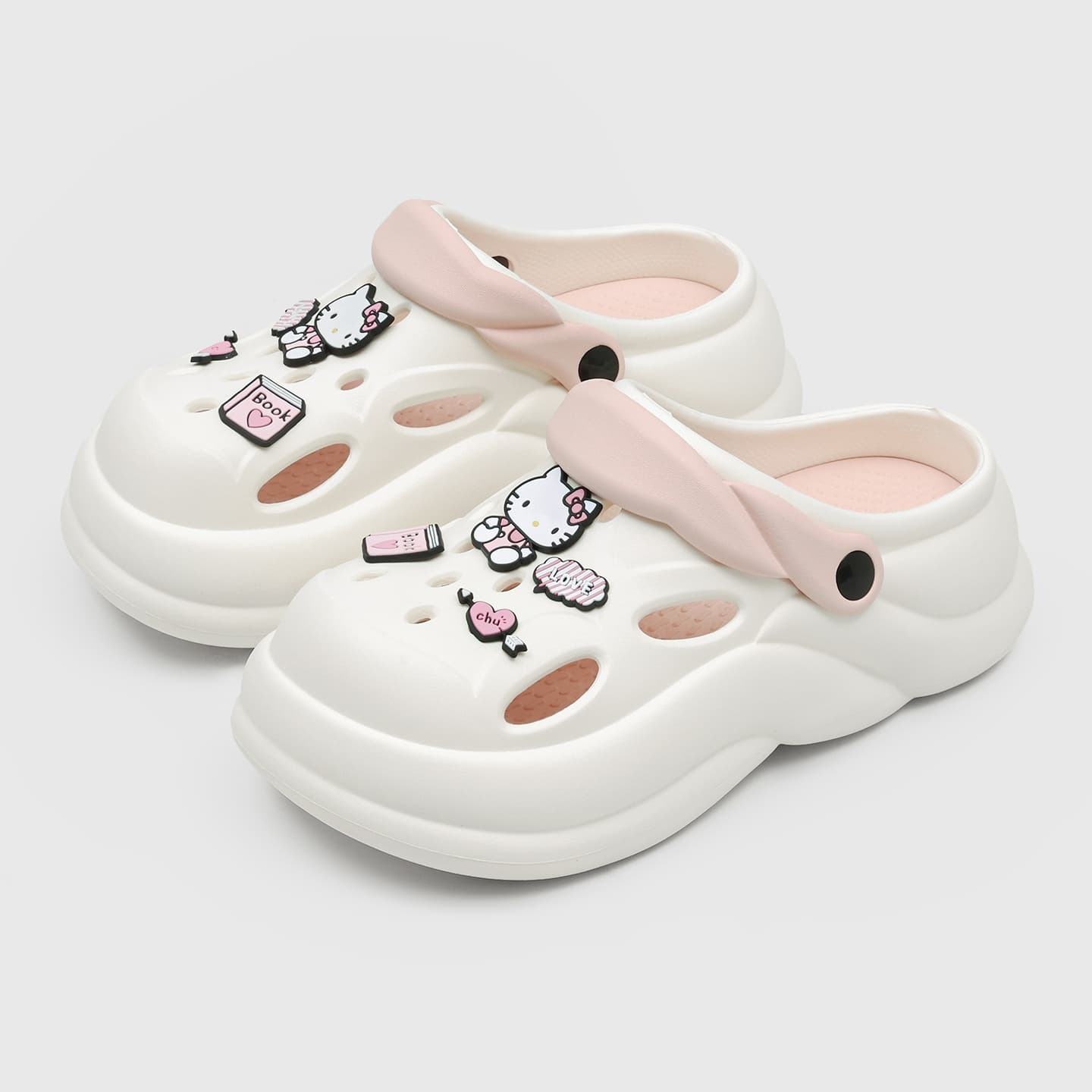 Сабо Sanrio Hello Kitty Летние милые мультяшные дышащие слипоны-клоги на платформе для женщин в бело-розовом цвете - изображение 3