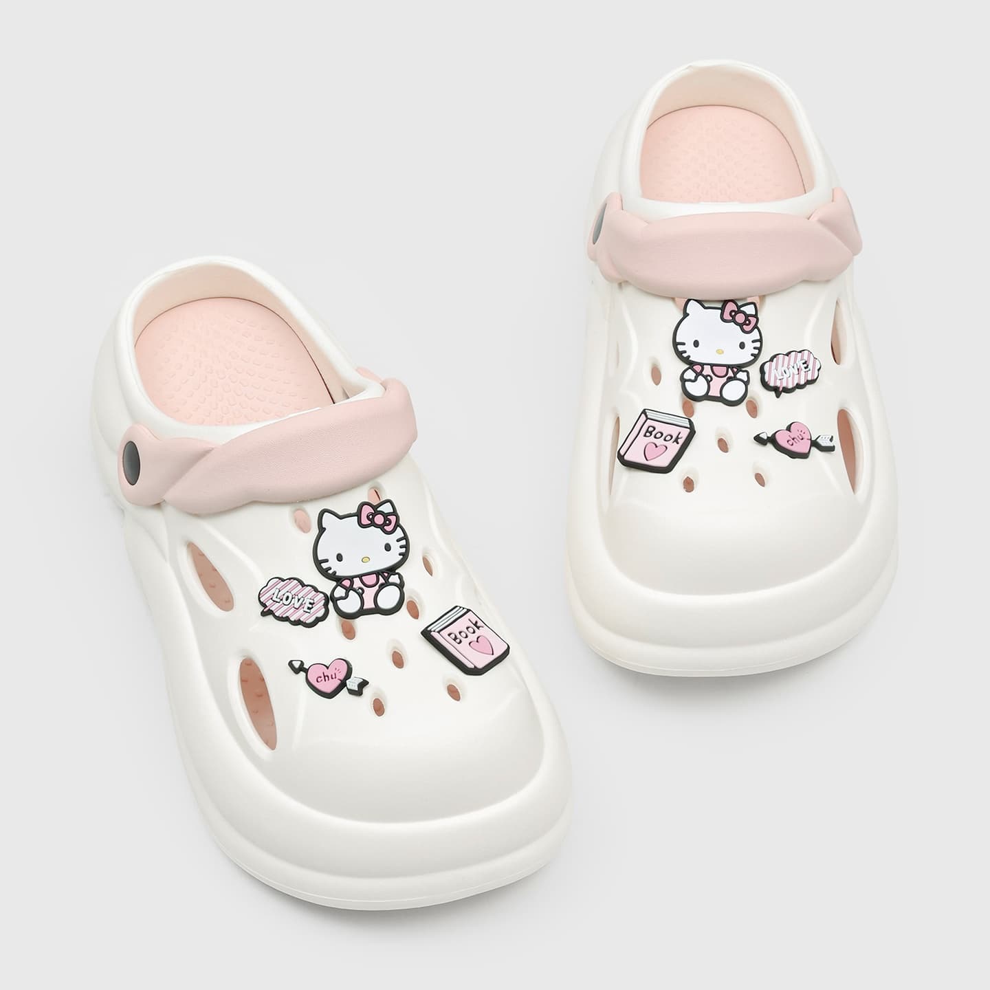 Сабо Sanrio Hello Kitty Летние милые мультяшные дышащие слипоны-клоги на платформе для женщин в бело-розовом цвете - изображение 4