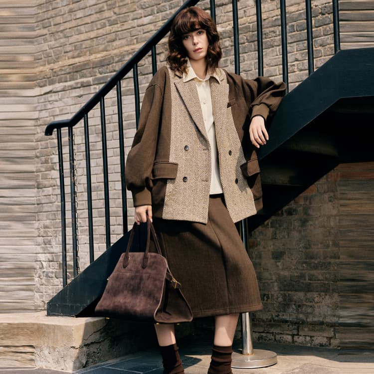 ELLE Укороченное пальто женское бежевый кофейный - изображение 3