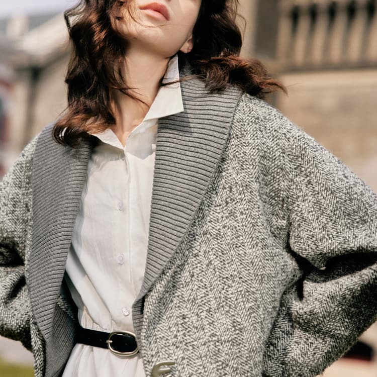 ELLE Укороченное пальто женское среднего серого цвета - изображение 6