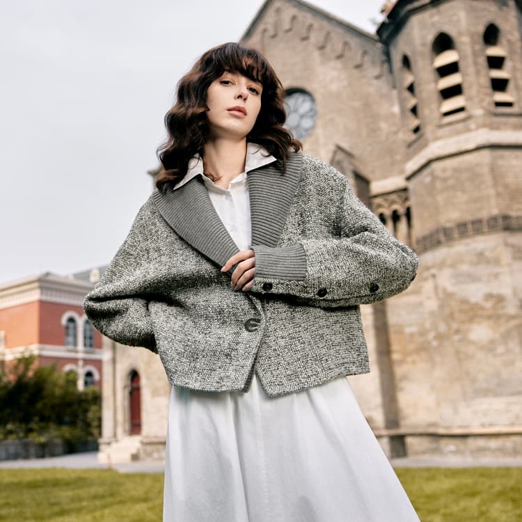 ELLE Укороченное пальто женское среднего серого цвета - изображение 3