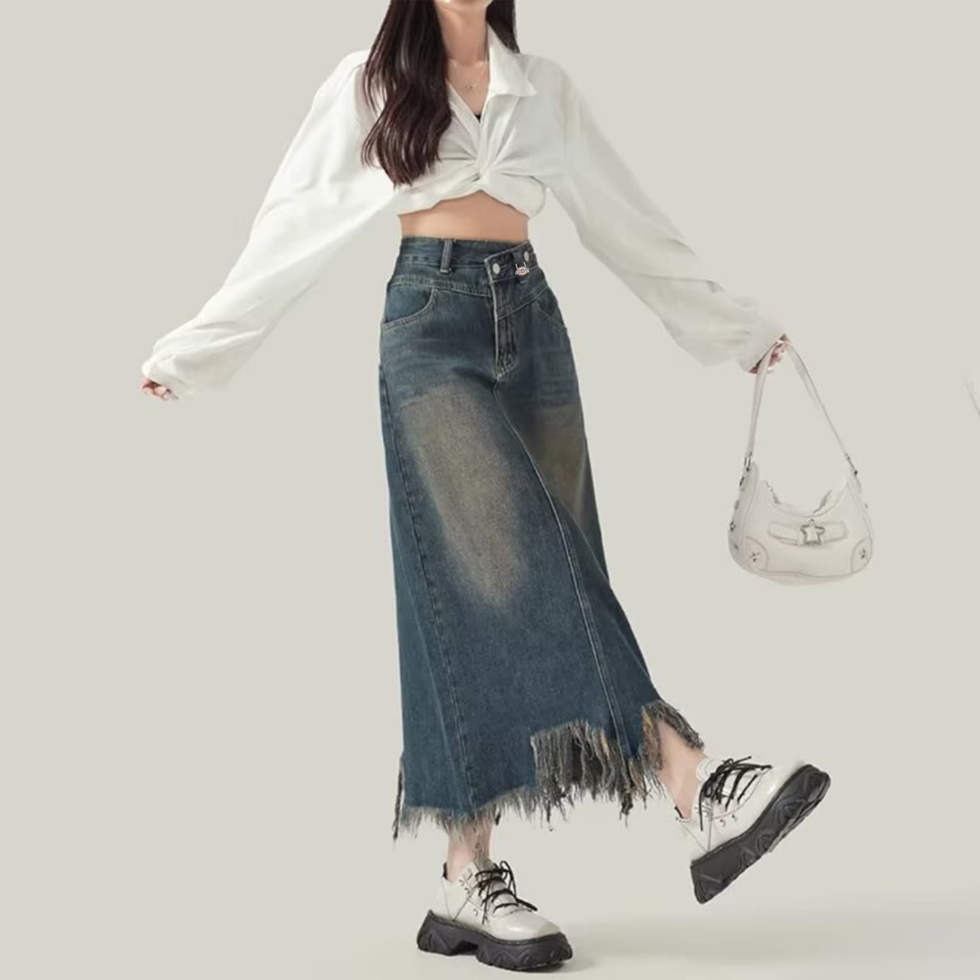 Dickies Blue Женские Джинсовые Длинные Юбки - изображение 5
