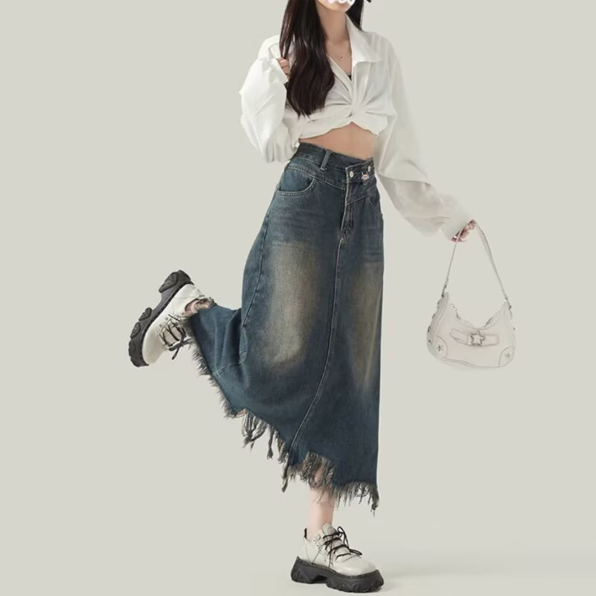Dickies Blue Женские Джинсовые Длинные Юбки - изображение 4