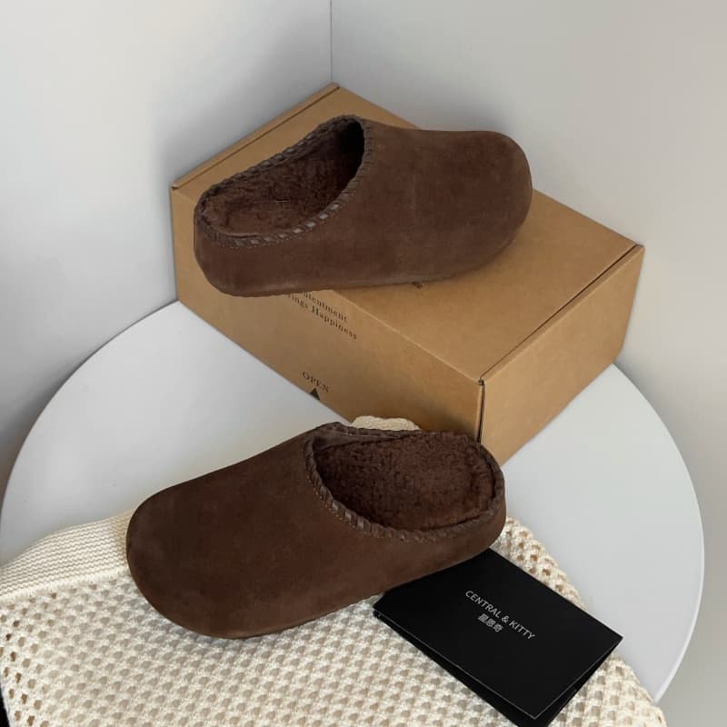 Сандалии CENTRAL&KITTY Обувь в стиле Birkenstock Слипоны Утолщенная флисовая подкладка Термозащитный Резиновая подошва Тапочки с закрытым носом Женский Мокко - изображение 6