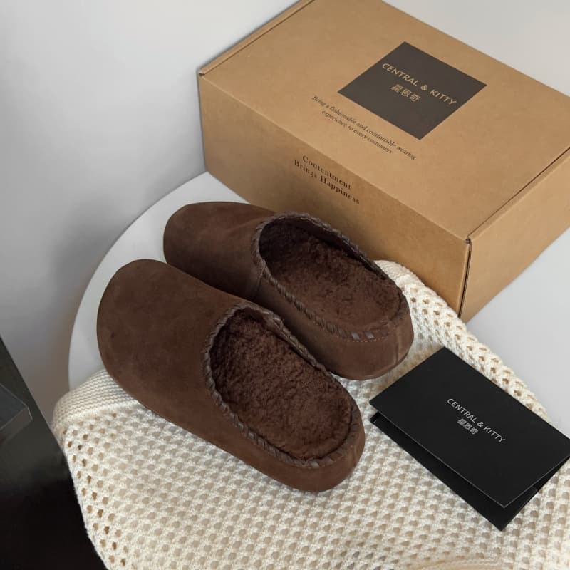 Сандалии CENTRAL&KITTY Обувь в стиле Birkenstock Слипоны Утолщенная флисовая подкладка Термозащитный Резиновая подошва Тапочки с закрытым носом Женский Мокко - изображение 5