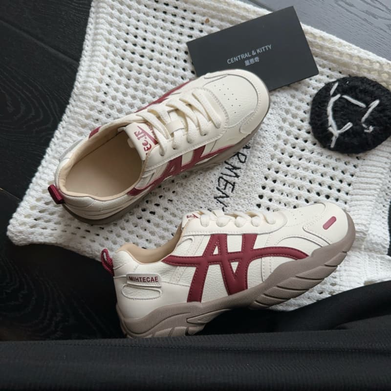 Кроссовки CENTRAL&KITTY Retro Sneakers Minimalist Beige-Red Fashion Versatile 4CM Невысокий на платформе Легкий Удобный Увеличение роста Лоу-топы Повседневный Женский - изображение 5