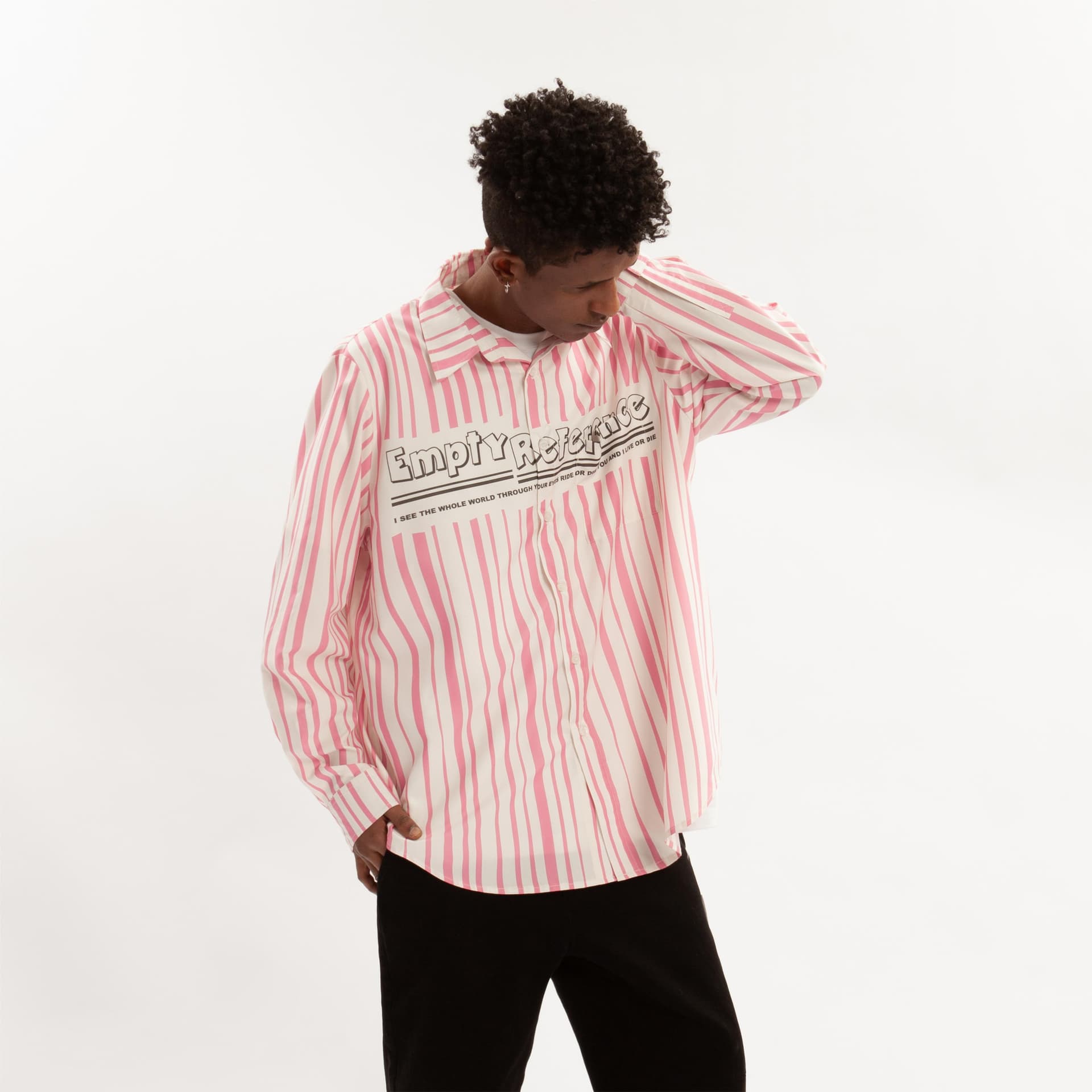 Рубашка EMPTY REFERENCE Striped Logo Print Shirt Pink - изображение 3