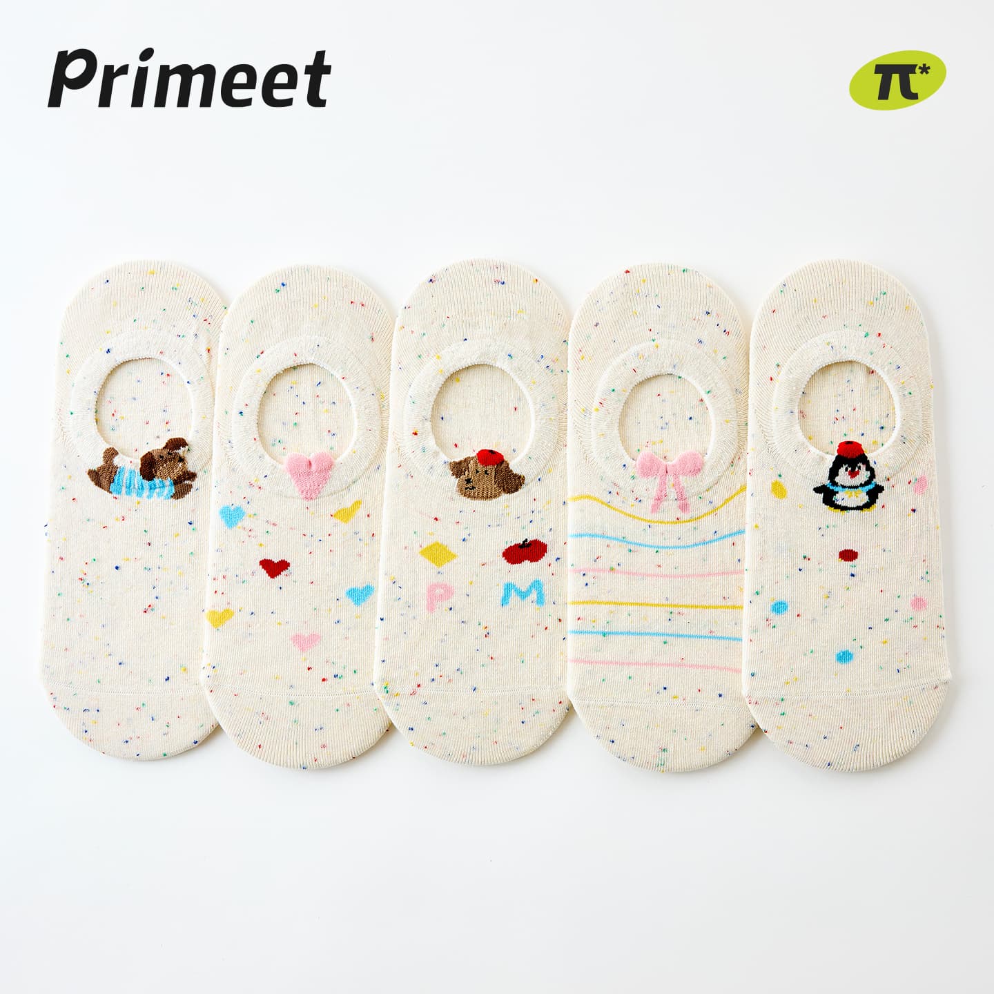 PRIMEET Милый дизайн с разноцветными точками 5 пар [силиконовые противоскользящие] женские носки с низким верхом - изображение 2