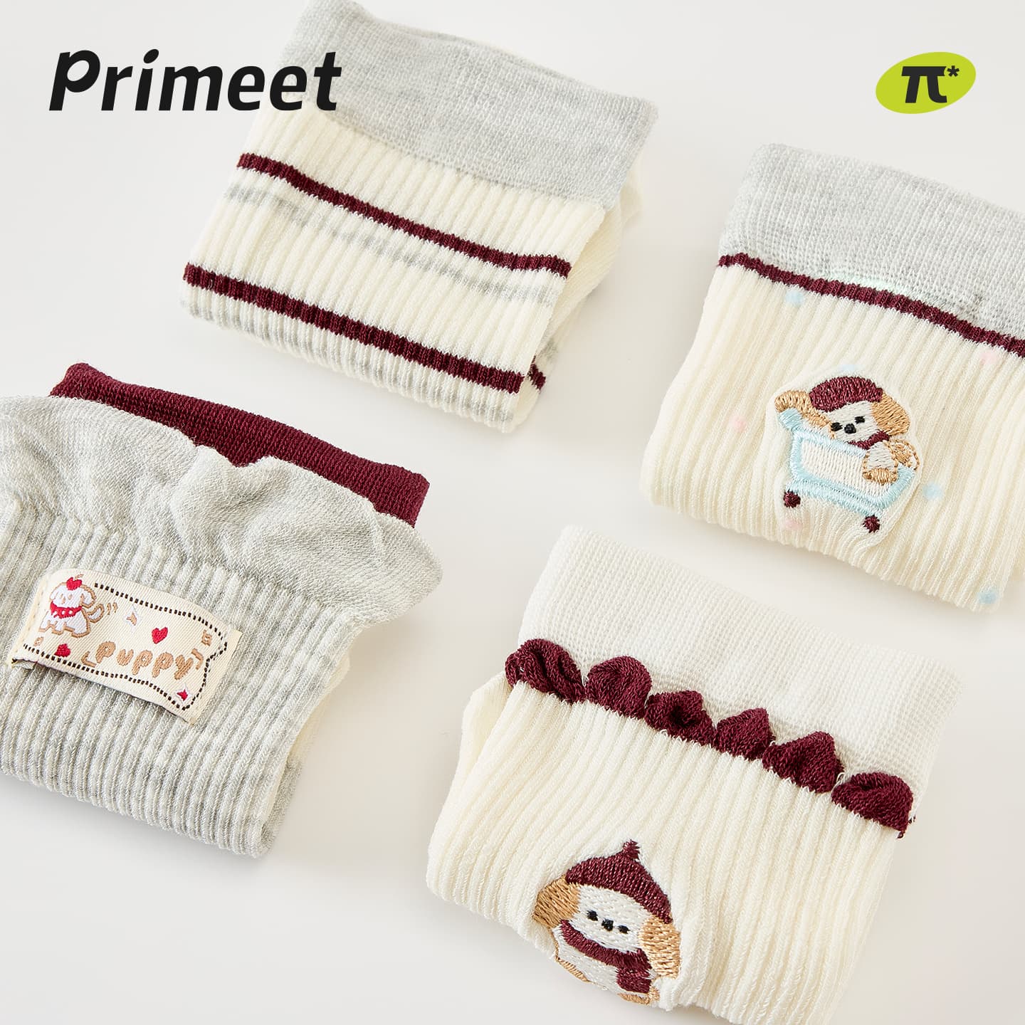 Носки PRIMEET Гороховый узор Вышивка Щенок Женские Высокие носки - изображение 3