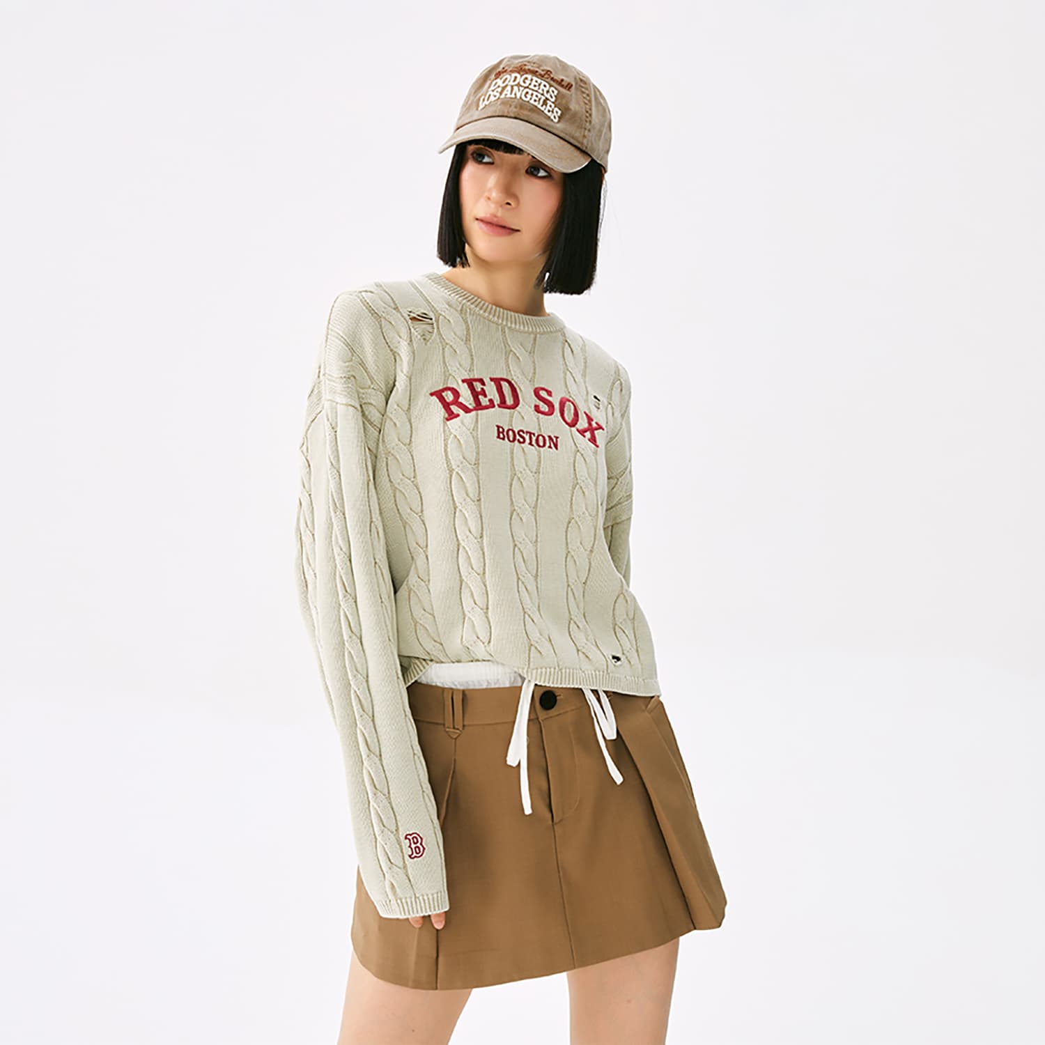 Кардиган MLB Preppy Style Collection Boston Red Sox 25FW Свитер Женский Светлый Песочный - изображение 4