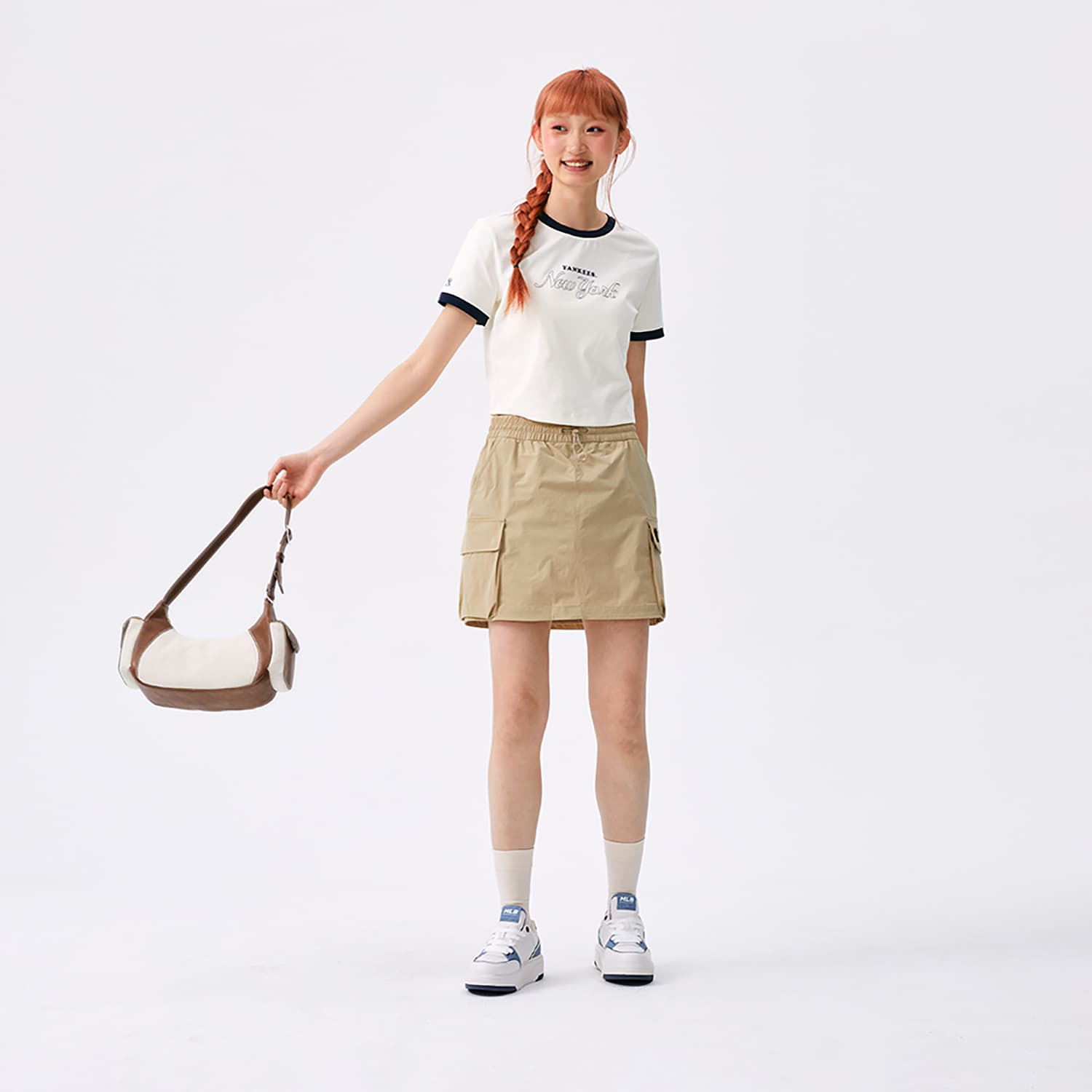 Mlb Base Logo New York Yankees Basic Collection SS25 Короткие юбки карго Женские Бежевый - изображение 5