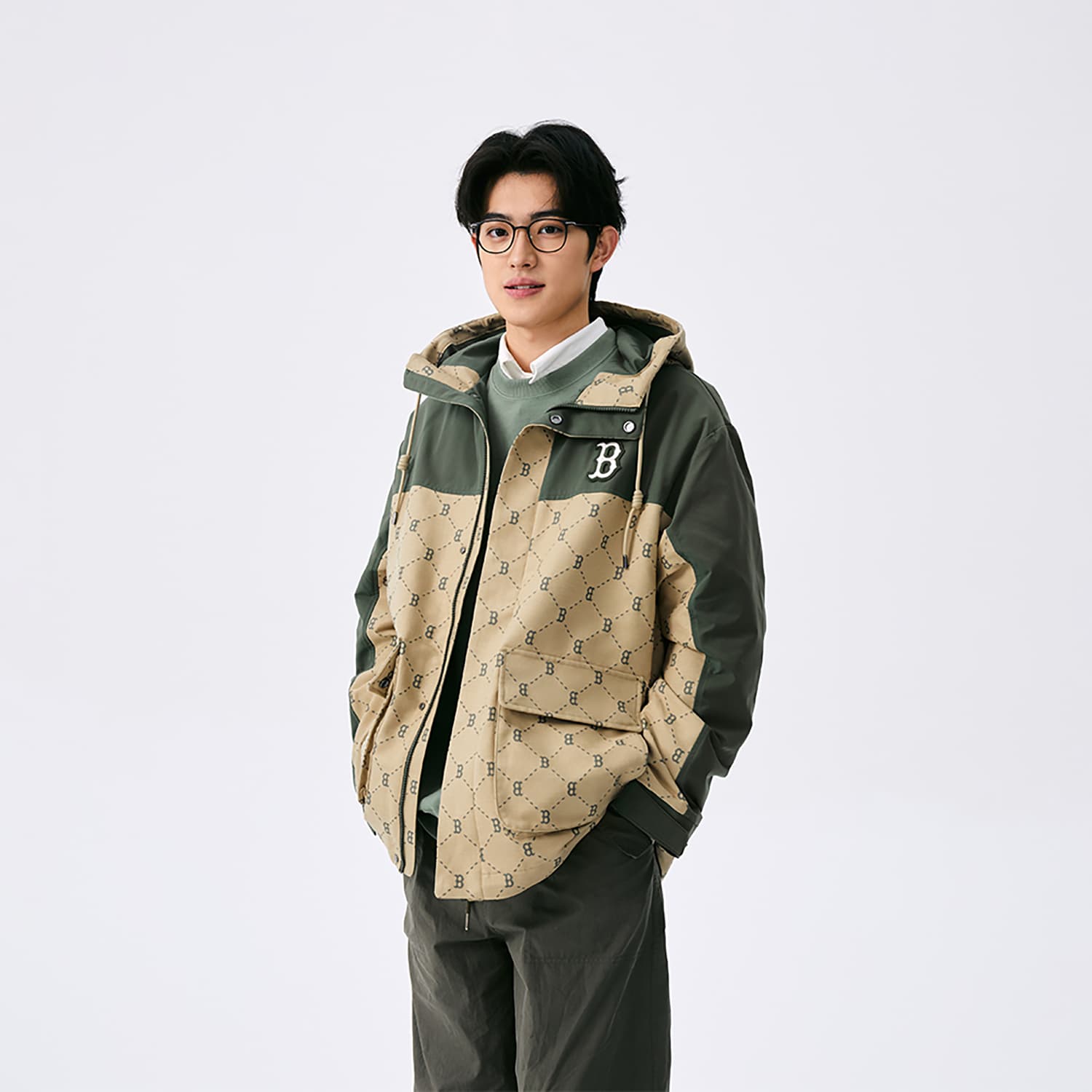 Куртка MLB MONOGRAM Коллекция Boston Red Sox SS25 Ветрозащитный Куртка Унисекс Темный хаки - изображение 6