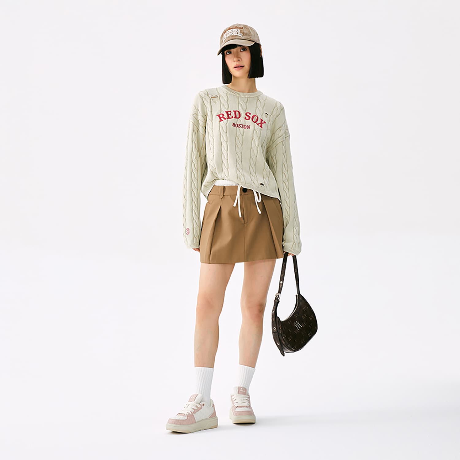 Кардиган MLB Preppy Style Collection Boston Red Sox 25FW Свитер Женский Светлый Песочный - изображение 7