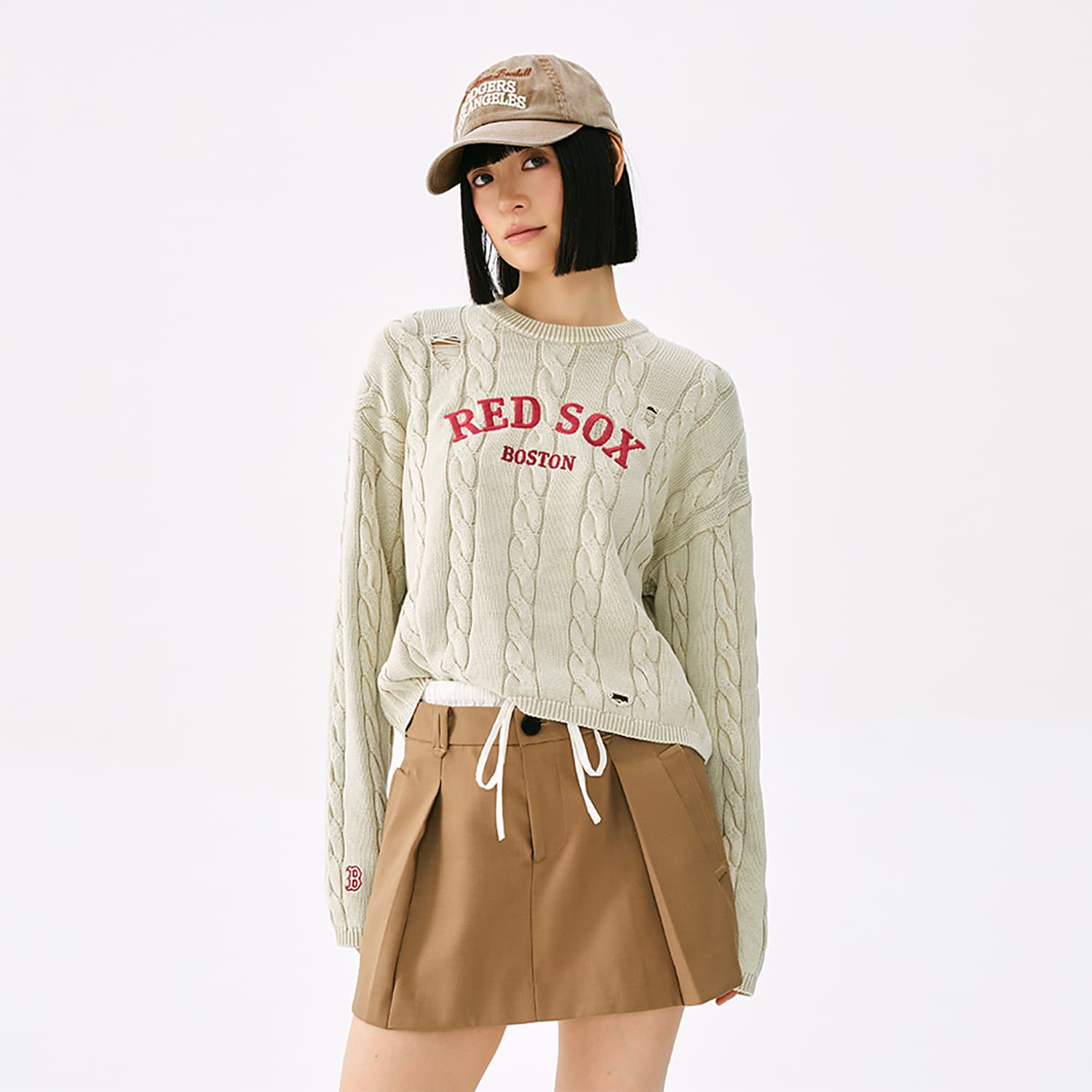 Кардиган MLB Preppy Style Collection Boston Red Sox 25FW Свитер Женский Светлый Песочный - изображение 6