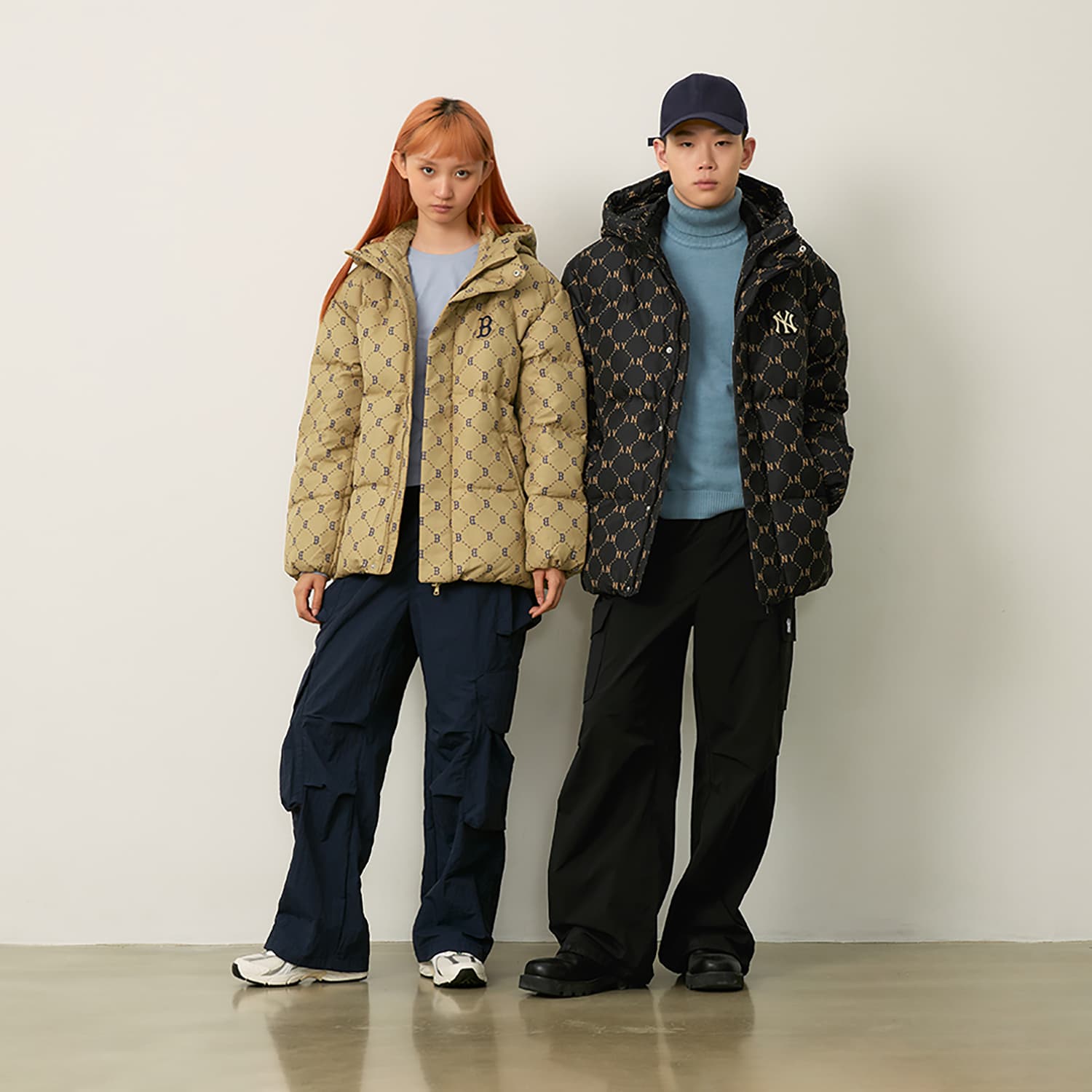 Зимняя куртка MLB MONOGRAM Коллекция Boston Red Sox FW24 Пуховик Унисекс Светлый Бежевый - изображение 3