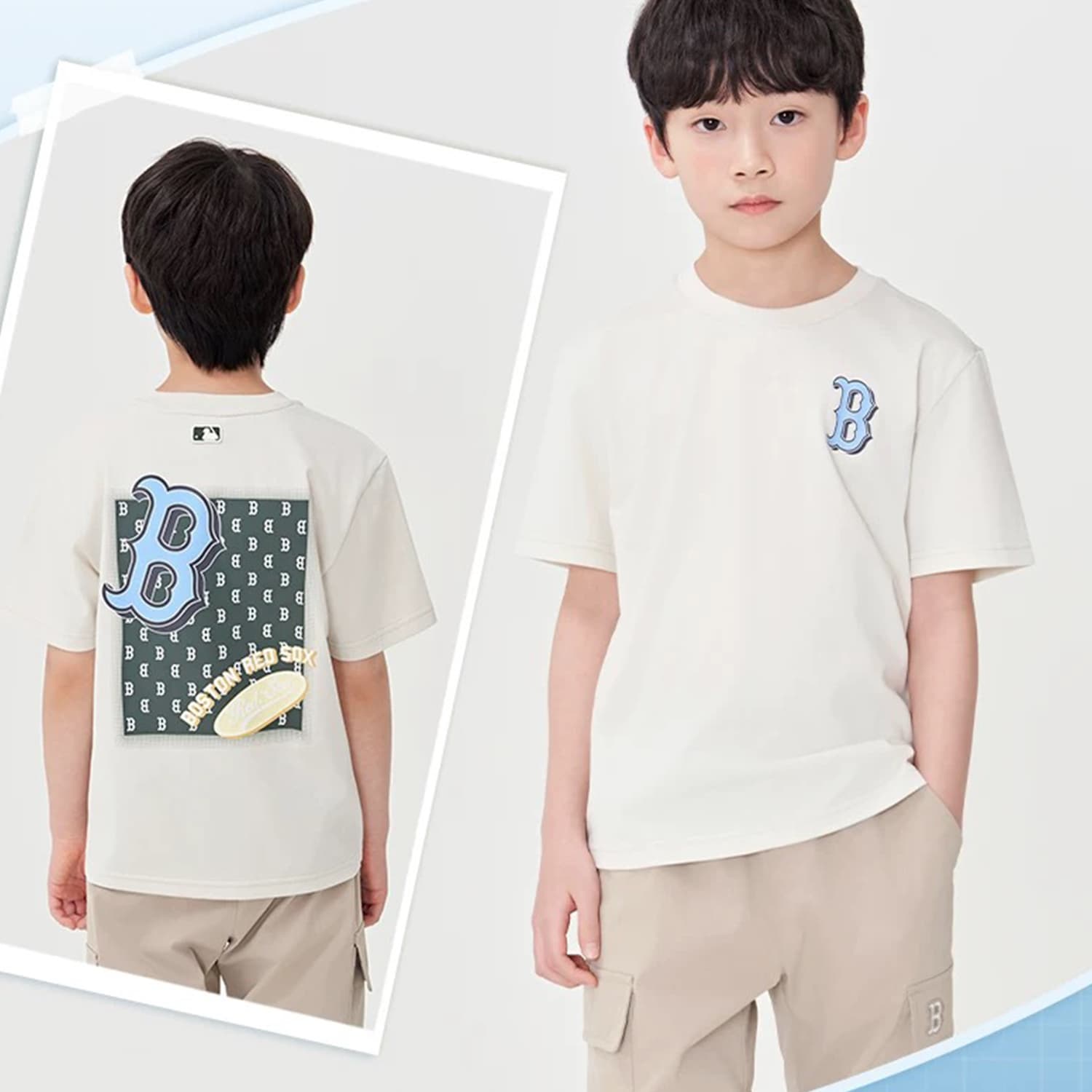 Футболка mlb Classic Monogram Футболка SS25 Вересковый серый Сливочный Детский - изображение 3