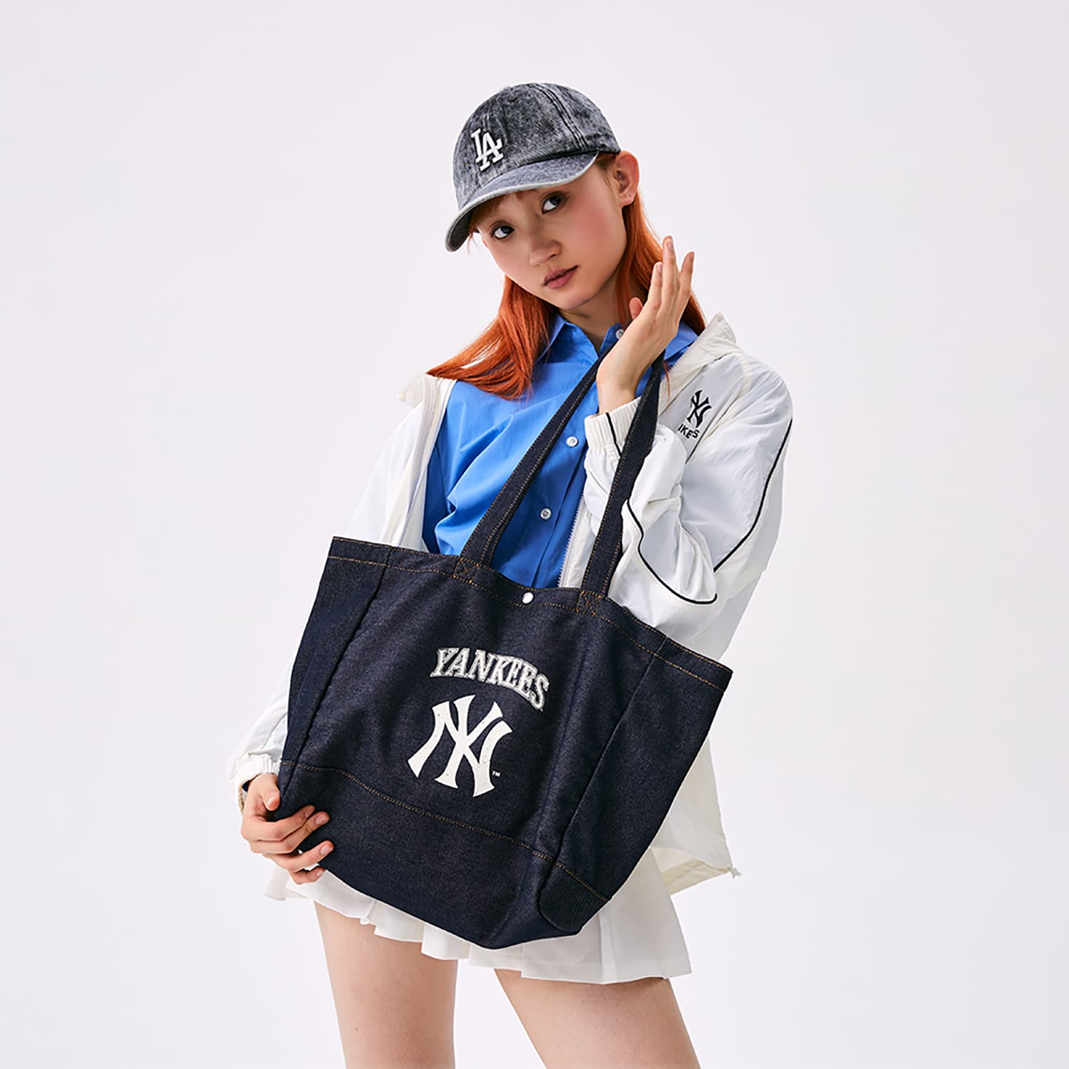 Мини-сумка MLB New York Yankees Хлопковая ткань Плечевая сумка Сумка-тоут Сумка для ноутбука Студенческая унисекс Темно-синий - изображение 4