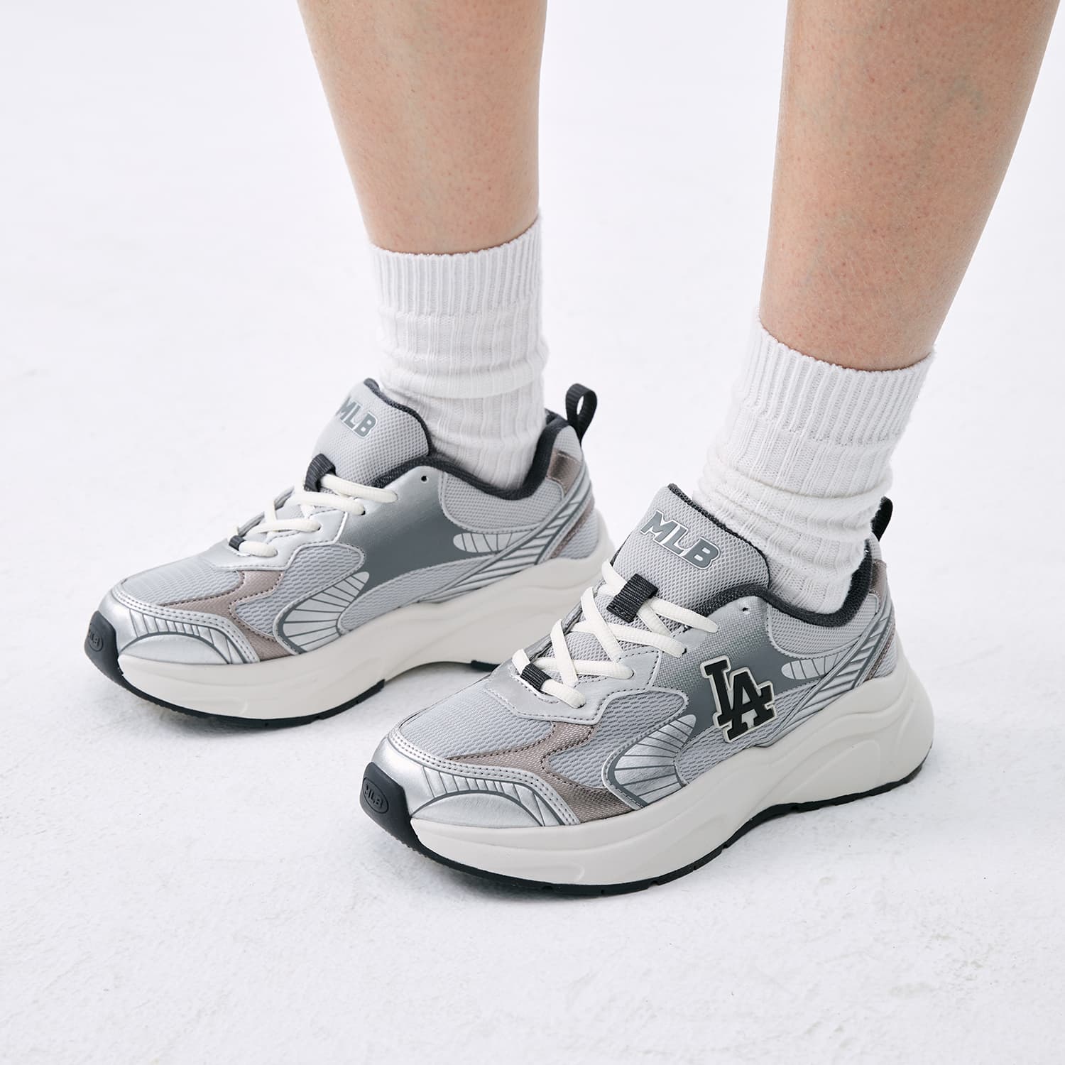 Кроссовки для бега MLB Chunky Jogger Low Топ Повседневные беговые кроссовки Унисекс Светло-серый - изображение 4